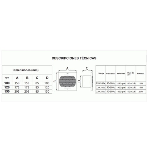 EXTRACTOR DE AIRE PARA BAÑO 100MM MUTLUSAN