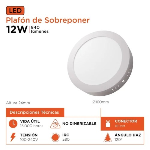 PLAFON LED BLANCO 12W 6500W REDONDO 16CM X 3CM BLACK & DECKER