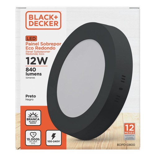 PLAFON LED NEGRO 12W 6500K REDONDO 16CMX3CM BLACK & DECKER