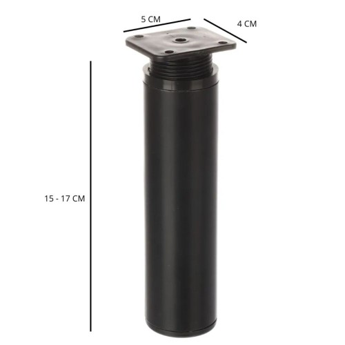 PATA ALUMINIO P/MUEBLE CILINDRICA REGULABLE 15-17CM NEGRA X4