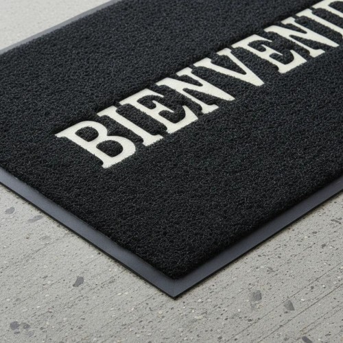ALFOMBRA FELPUDO GOMA RULO 38X58CM NEGRO BIENVENIDO