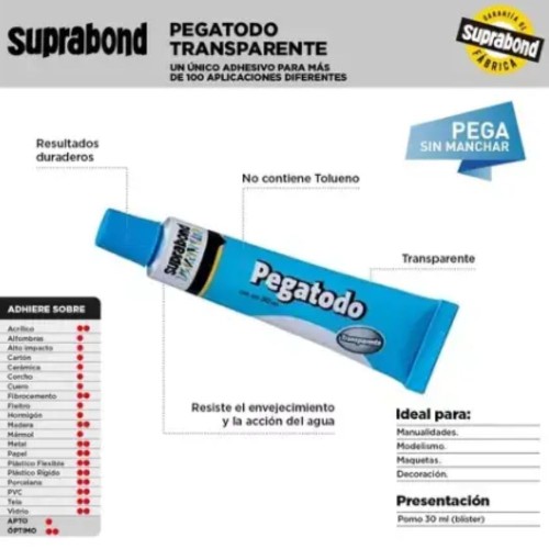 PEGAMENTO UNIVERSAL PEGATODO TRANSPARENTE 30CC SUPRABOND