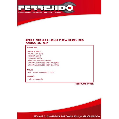 Sierra Circular 185mm 1300w Hessen 016-5810