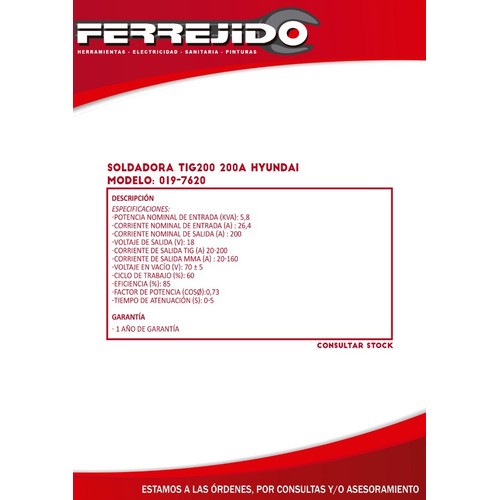 Soldadora 5,8kva 200a Hyundai Tig200