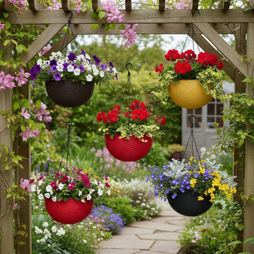 Maceta Colgar C/cadena Simil Ratan Colores 22 Cm