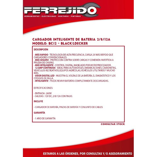 Cargador De Batería 12v 2/8/12a Inteligente B&d