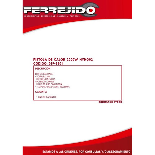Pistola De Calor 2000w Hyundai Hyhg02- Ferrejido