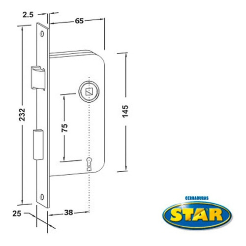 Cerradura Star Embutir 8 X 65mm S/a Hz