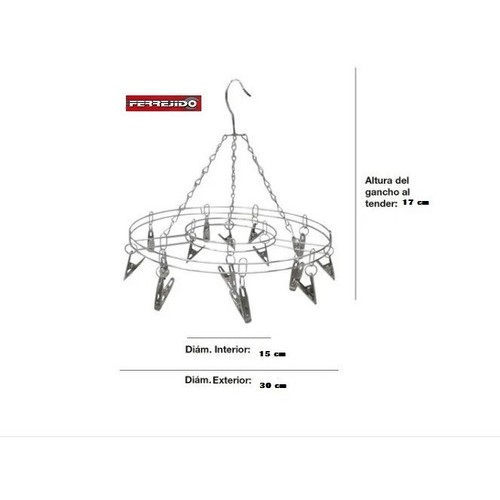 TENDEDERO ROPA COLGAR METAL CIRCULAR 15 PALILLOS ACERO INOXIDABLE