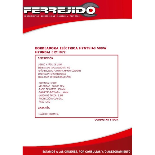 Bordeadora Eléctrica 500w Hymf5140 Hyundai-ferrejido