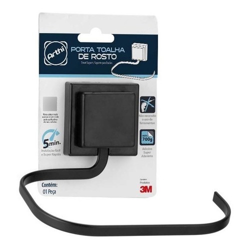 Toallero Aro Abierto Adhesivo 3m Negro