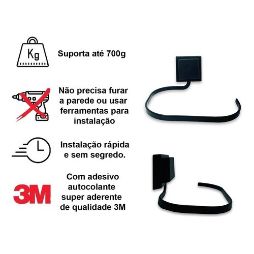 Toallero Aro Abierto Adhesivo 3m Negro