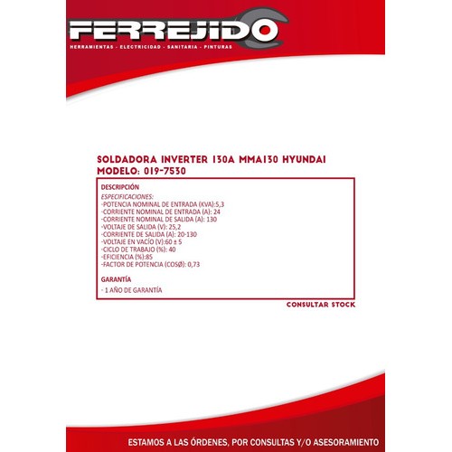 Soldadora Inverter 5,3kva 130a Hyundai Mma130