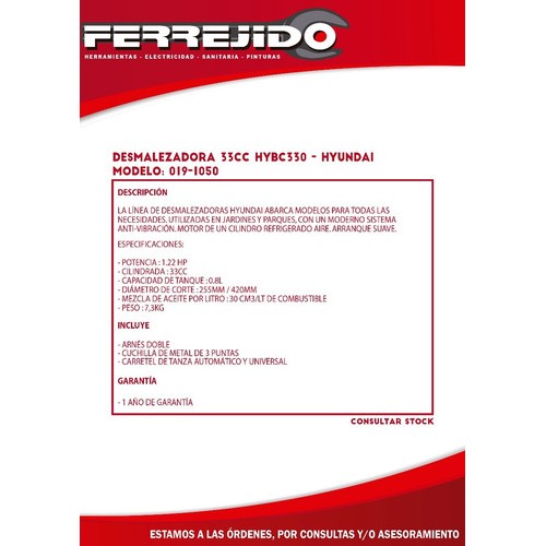 Desmalezadora Bordeadora 1.25hp 33cc Hyundai-ferrejido