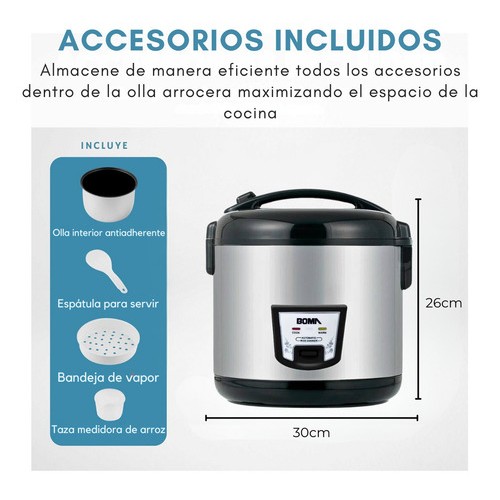 Olla Arrocera Eléctrica Boma 5 Litros 900w Antiadherente Color Plateado Frecuencia 50 60hz