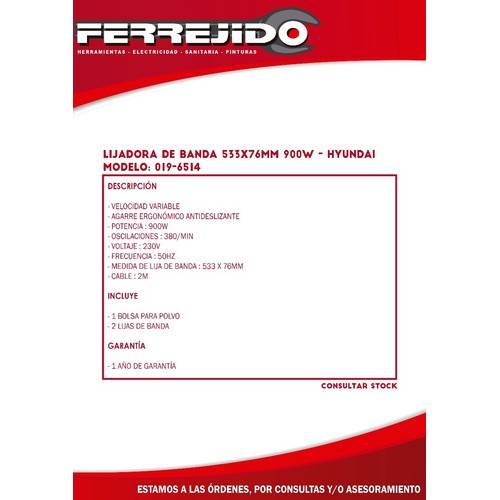 Lijadora De Banda 533x76mm 900w Hyundai Hp0514