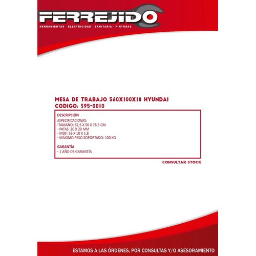 Mesa De Trabajo 560x100x18 Hyundai