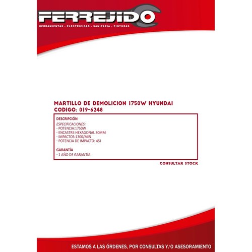 Martillo Demolición 1750w 45j Hyundai