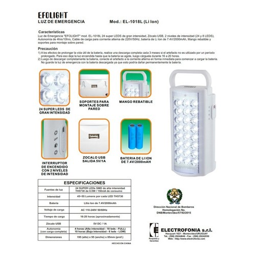 Luz Emergencia 24led Efolight 4hrs Homologada