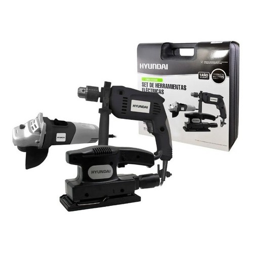 Kit Combo Amoladora Taladro Lijadora Hyundai Hycd3-ferrejido