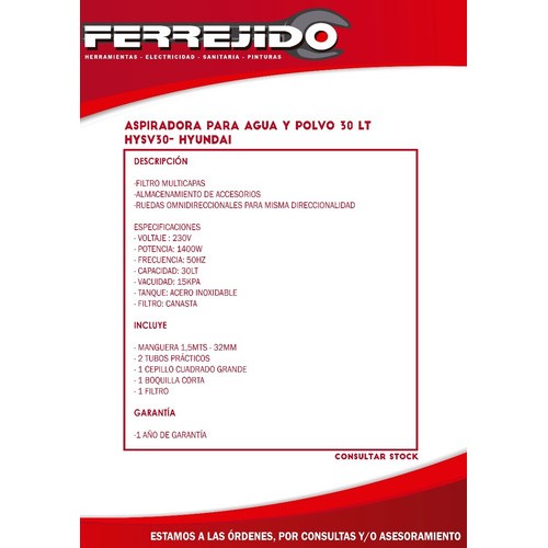 Aspiradora Hyundai 30lts 1400w Hysv30