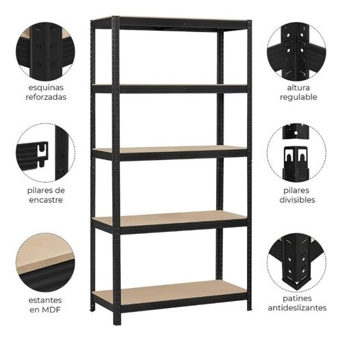 Estantería Metálica Mdf Multiuso Negra