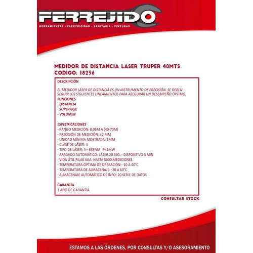 Medidor Distancia Láser 40mts Truper 18236 Ferrejido