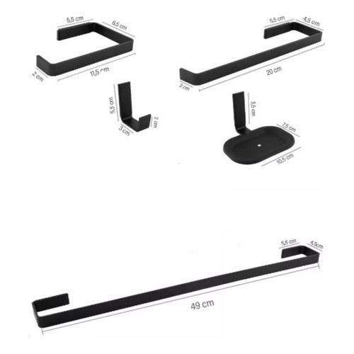 Kit Accesorios Baño 5 Pzs Negro Ac. Inox