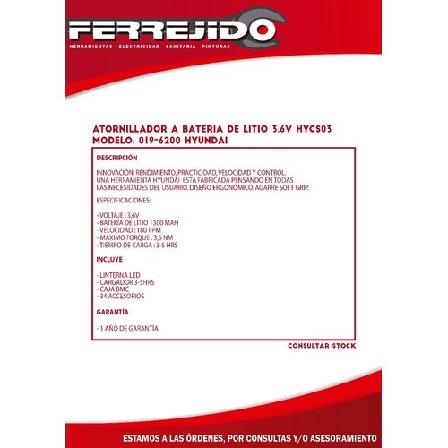 Atornillador A Bateria 3,6 V 180 Rpm.- Ferreteria Ferrejido
