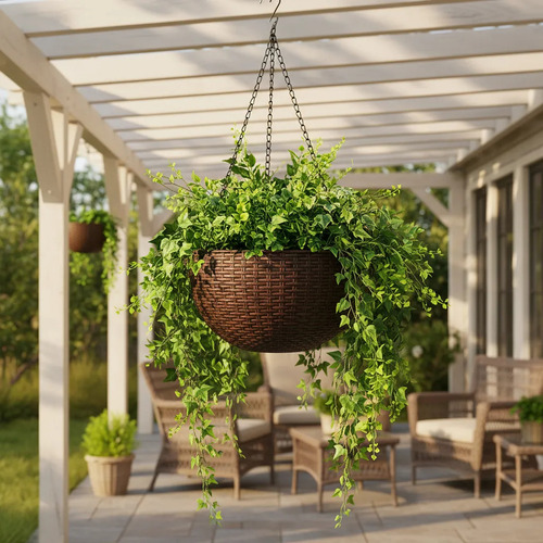 Maceta Colgar C/cadena Simil Ratan Colores 22 Cm