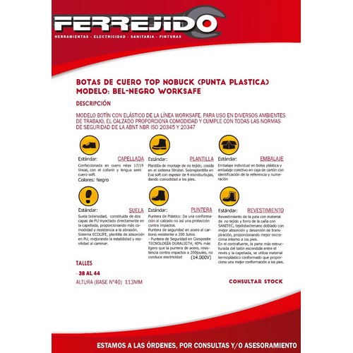 Botas De Trabajo Worksafe Bel Negros Pta/plást