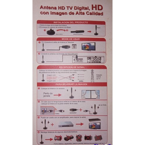 Antena Para Tv Digital Abierta Hd Canales Aire Led-ferrejido