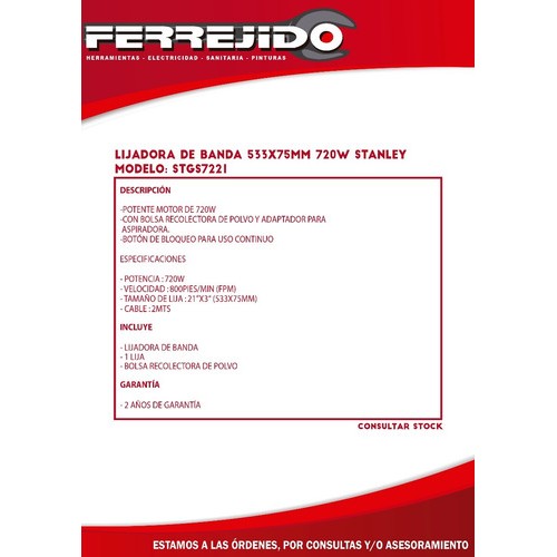 Lijadora De Banda 533x75mm 720w Stanley