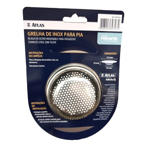 Rejilla Filtro Bacha Pileta Desague Inox 4 1/2 