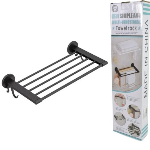 TOALLERO SOPORTE ADHESIVO ORGANIZADOR BAÑO COCINA NEGRO