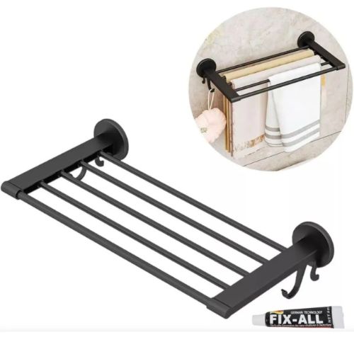 TOALLERO SOPORTE ADHESIVO ORGANIZADOR BAÑO COCINA NEGRO