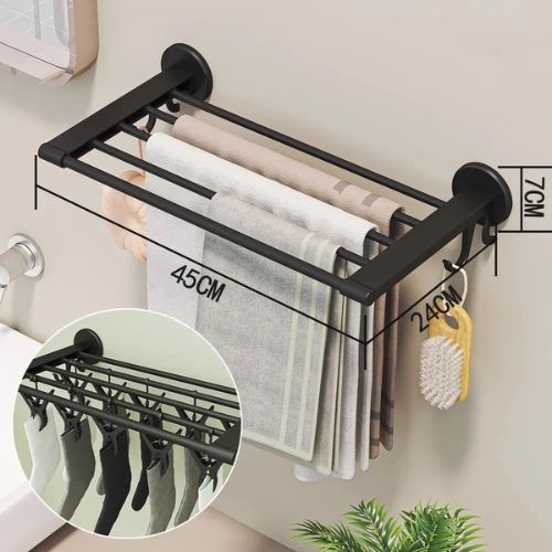 TOALLERO SOPORTE ADHESIVO ORGANIZADOR BAÑO COCINA NEGRO